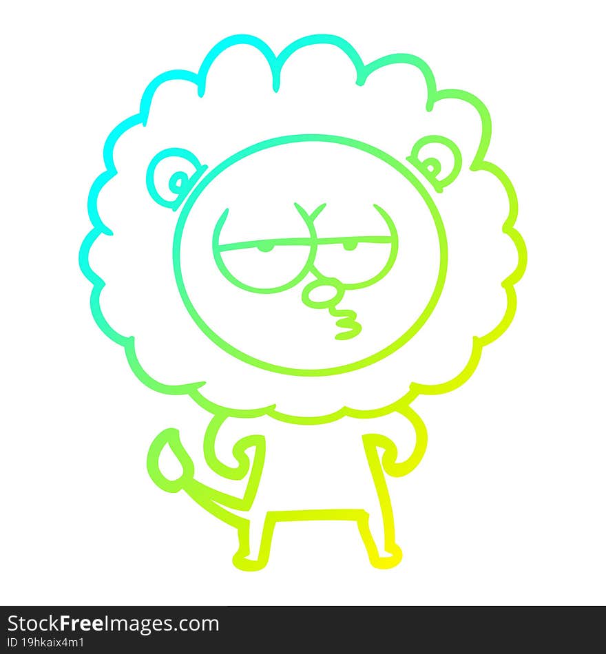 cold gradient line drawing cartoon bored lion