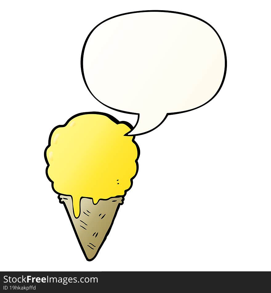 cartoon ice cream and speech bubble in smooth gradient style