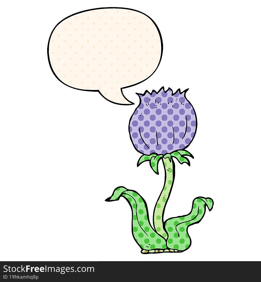 Cartoon Wild Flower And Speech Bubble In Comic Book Style