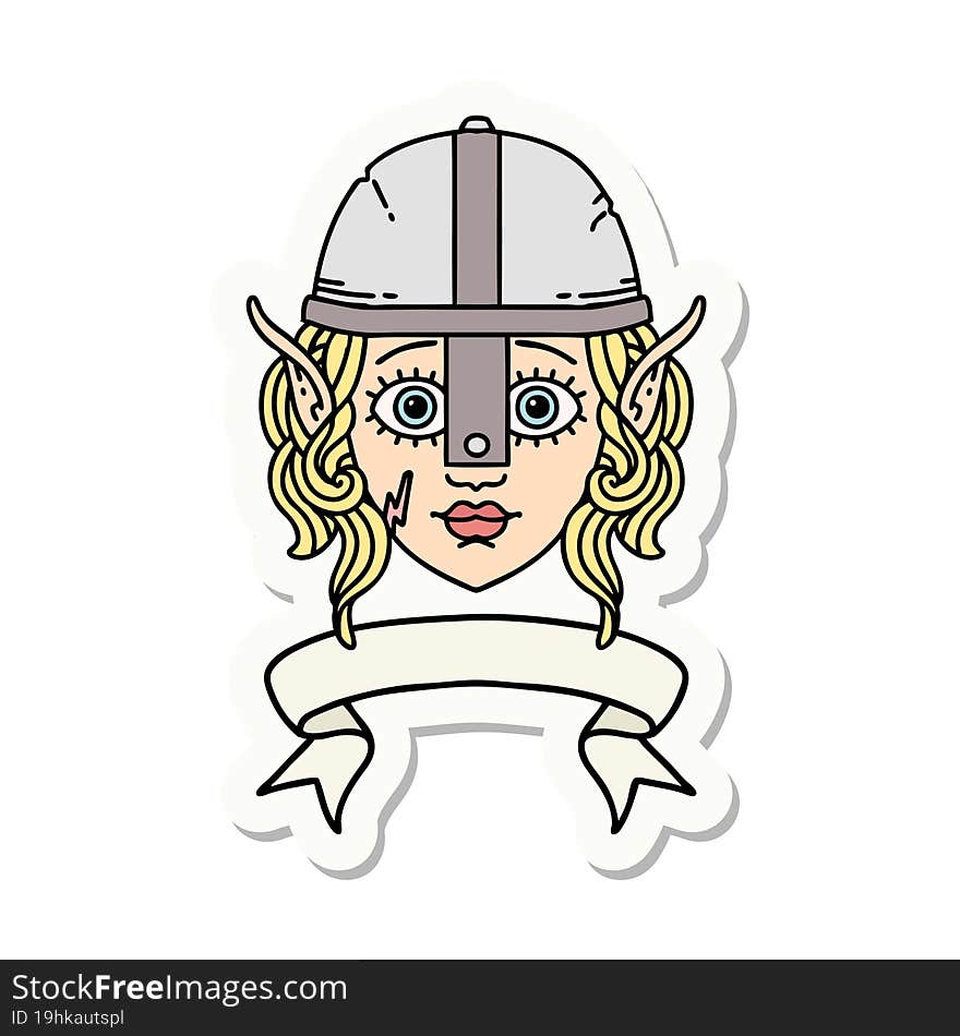 elf fighter character face with banner sticker