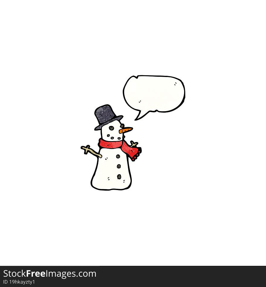 cartoon snowman with speech bubble