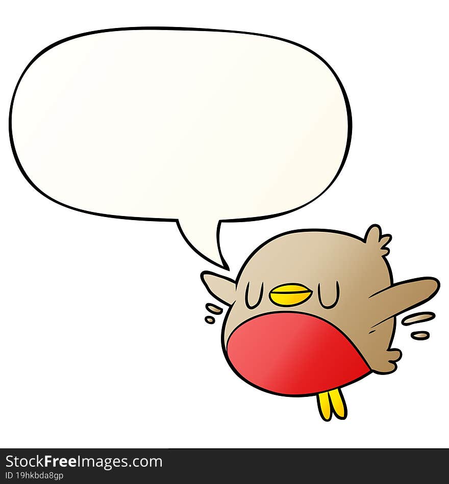 cute cartoon christmas robin and speech bubble in smooth gradient style