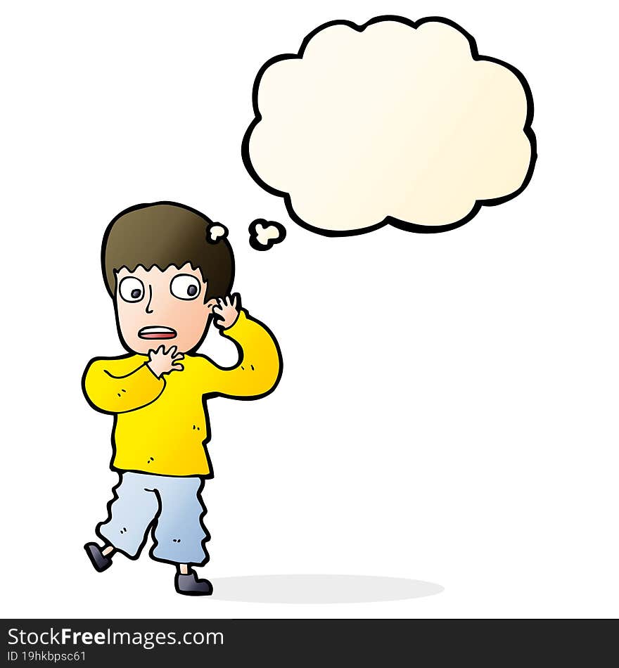 cartoon frightened boy with thought bubble