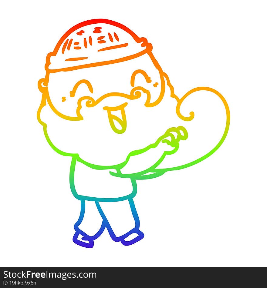 Rainbow Gradient Line Drawing Happy Bearded Man Grabbing