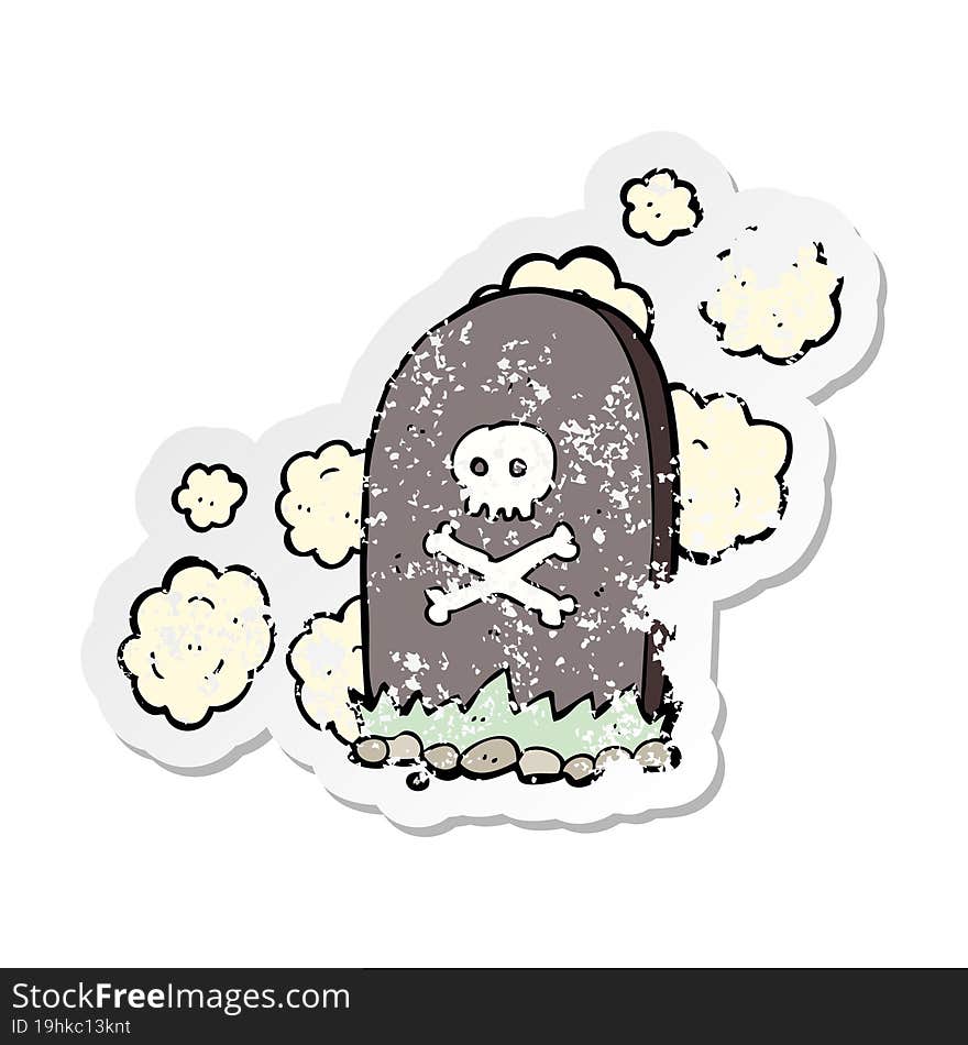 Retro Distressed Sticker Of A Cartoon Grave