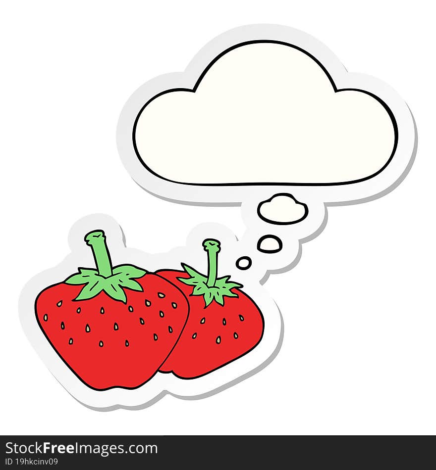 cartoon strawberry and thought bubble as a printed sticker