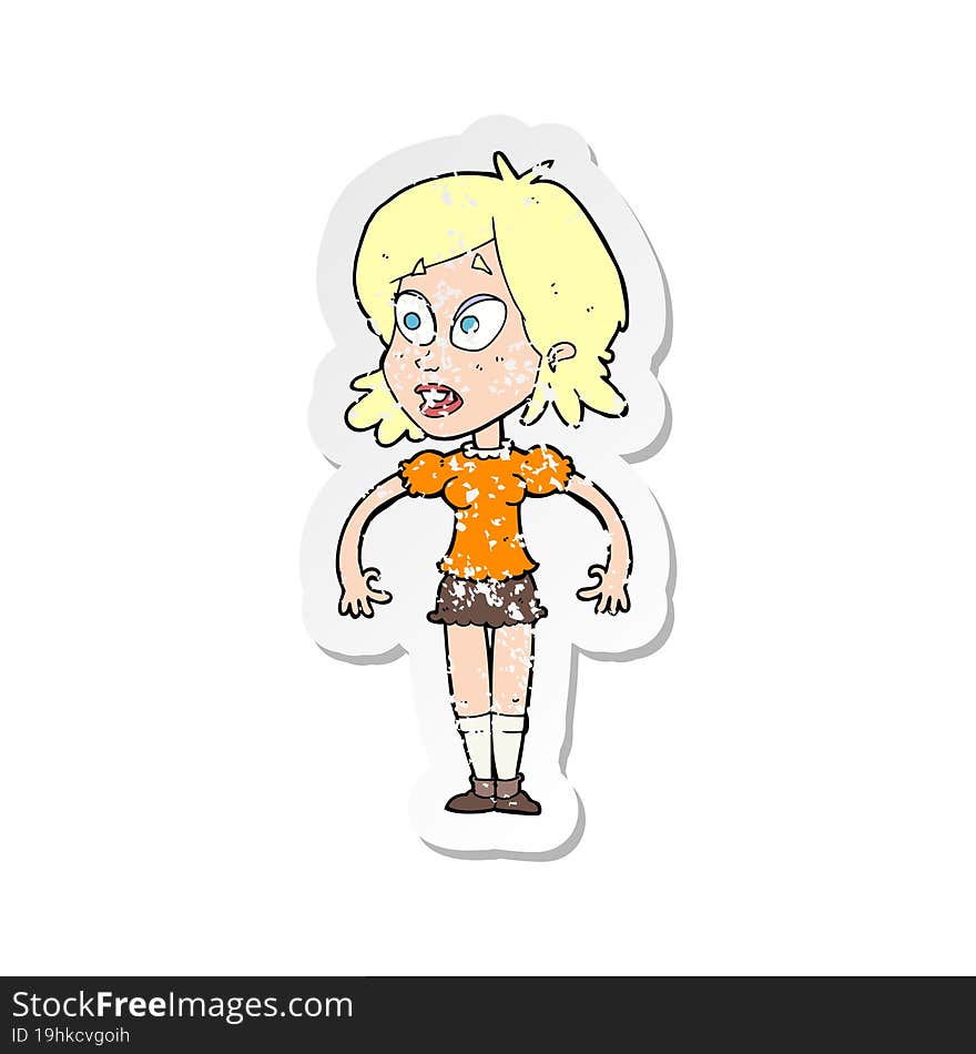 retro distressed sticker of a cartoon surprised woman