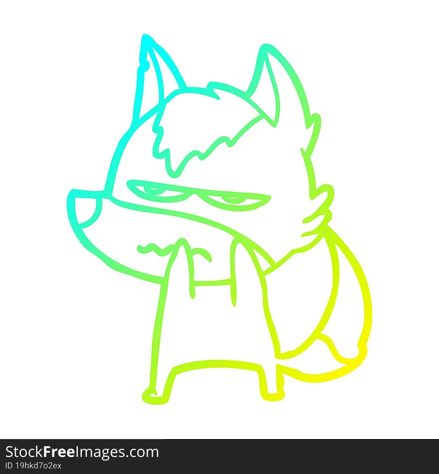 cold gradient line drawing cartoon annoyed wolf