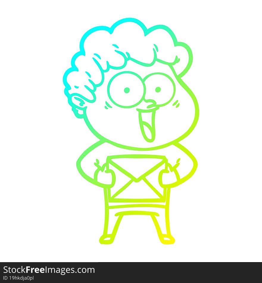 Cold Gradient Line Drawing Cartoon Happy Man