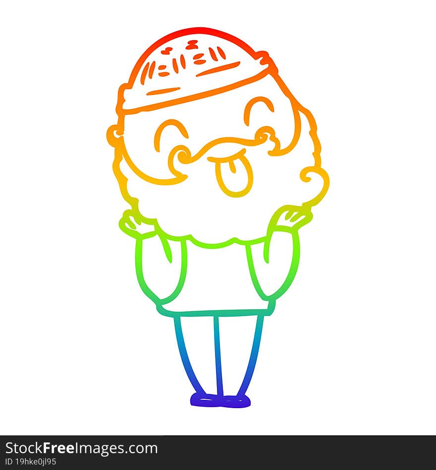 Rainbow Gradient Line Drawing Man With Beard Sticking Out Tongue