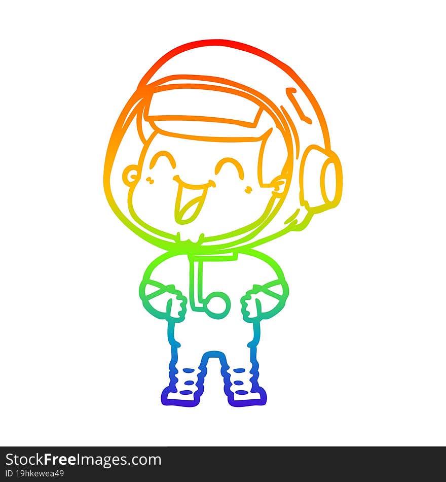 Rainbow Gradient Line Drawing Happy Cartoon Astronaut