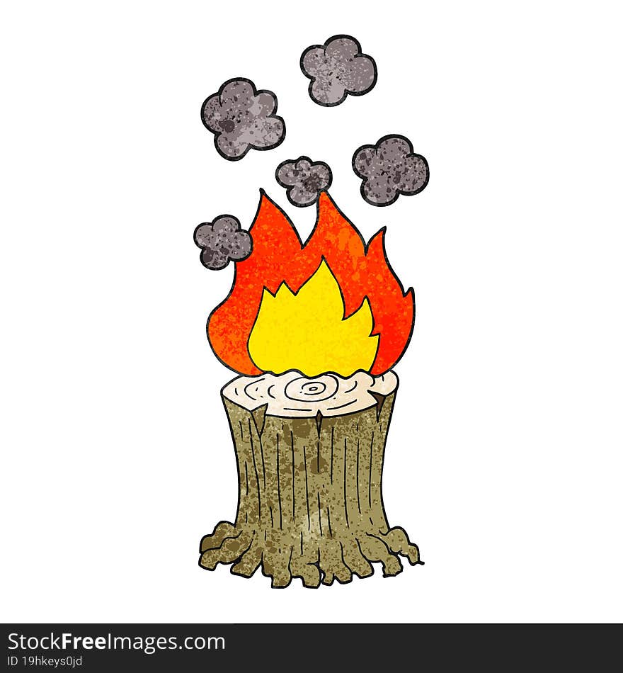 freehand textured cartoon burning tree stump