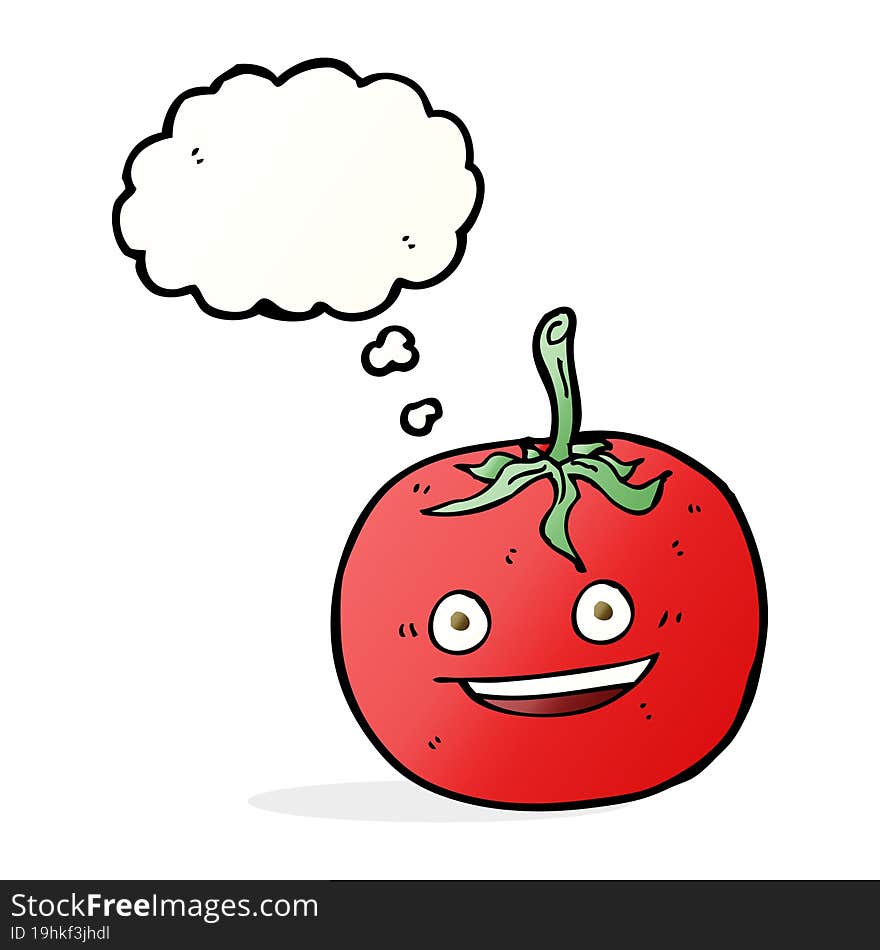 cartoon tomato with thought bubble