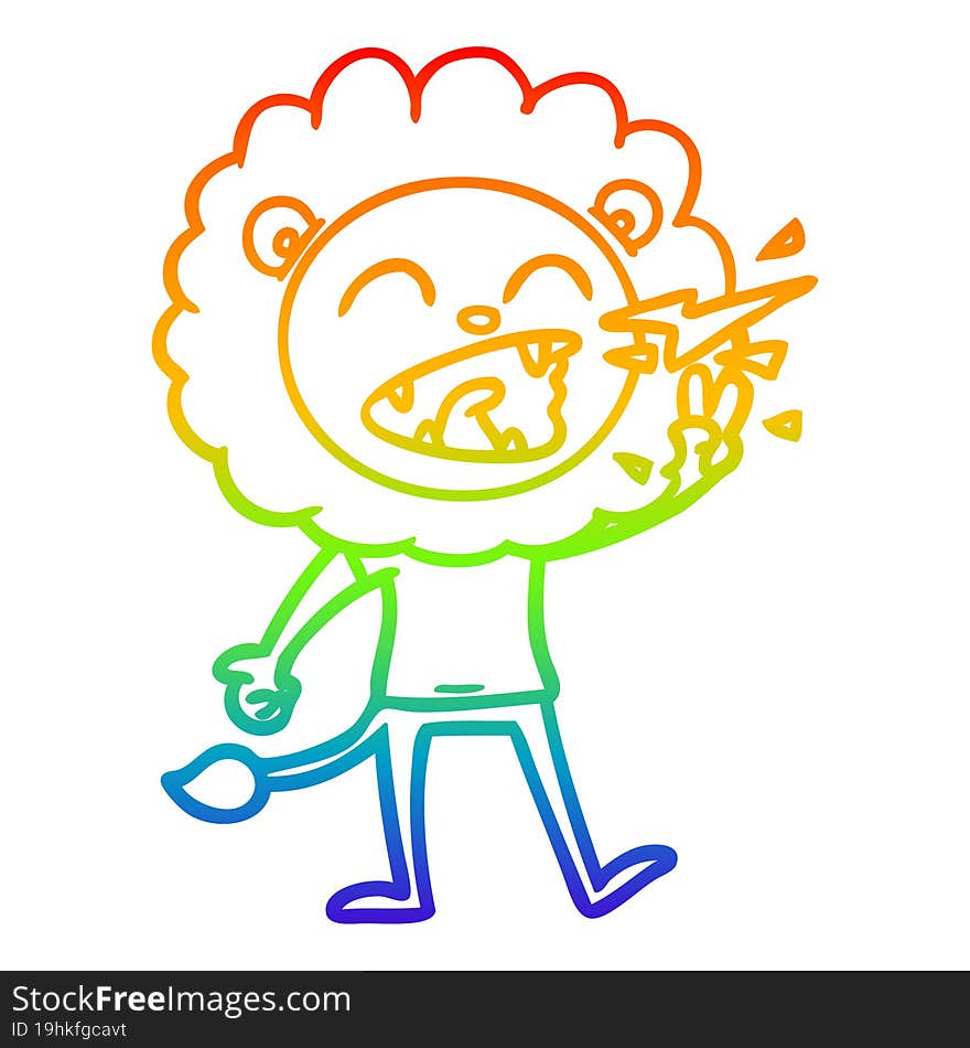 Rainbow Gradient Line Drawing Cartoon Roaring Lion