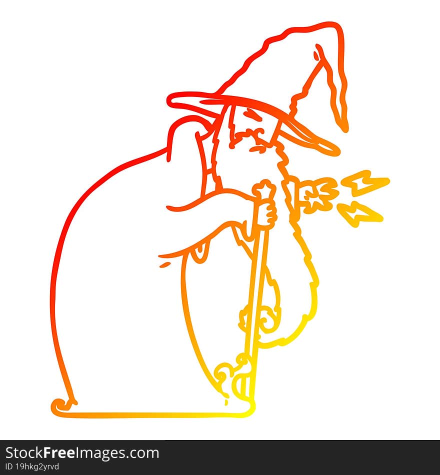 warm gradient line drawing cartoon wizard