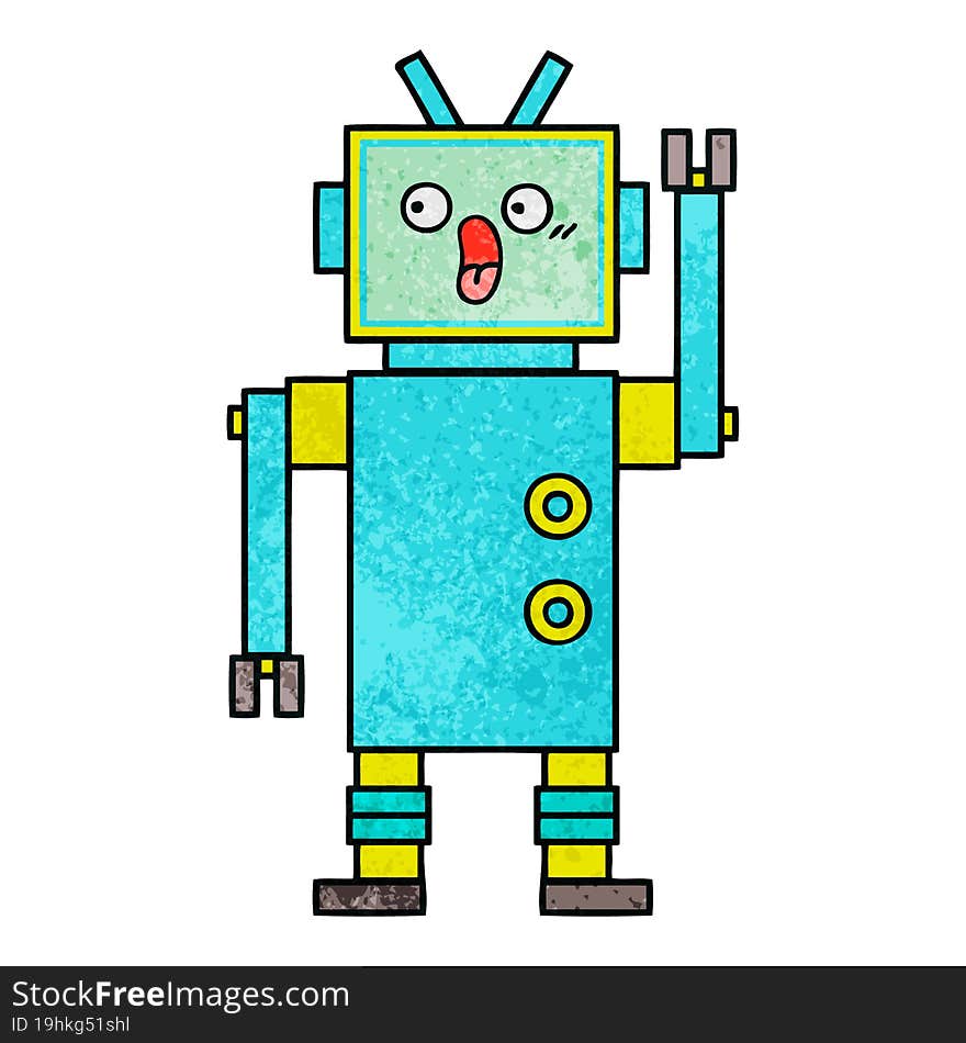 retro grunge texture cartoon of a robot