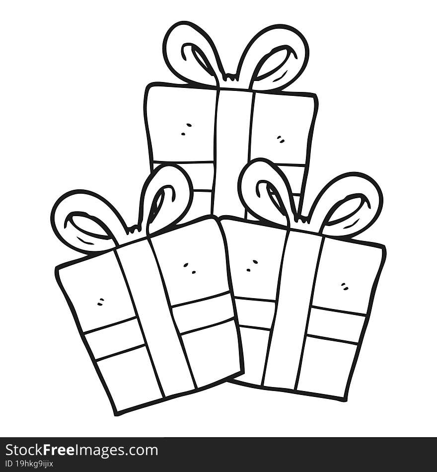 black and white cartoon christmas gifts