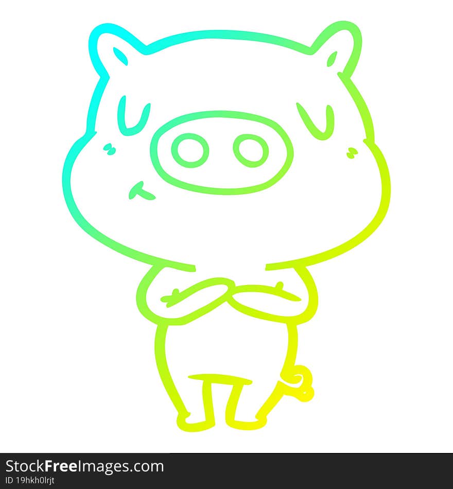 cold gradient line drawing cartoon content pig