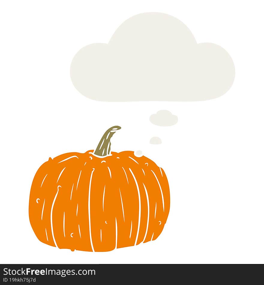 cartoon pumpkin and thought bubble in retro style