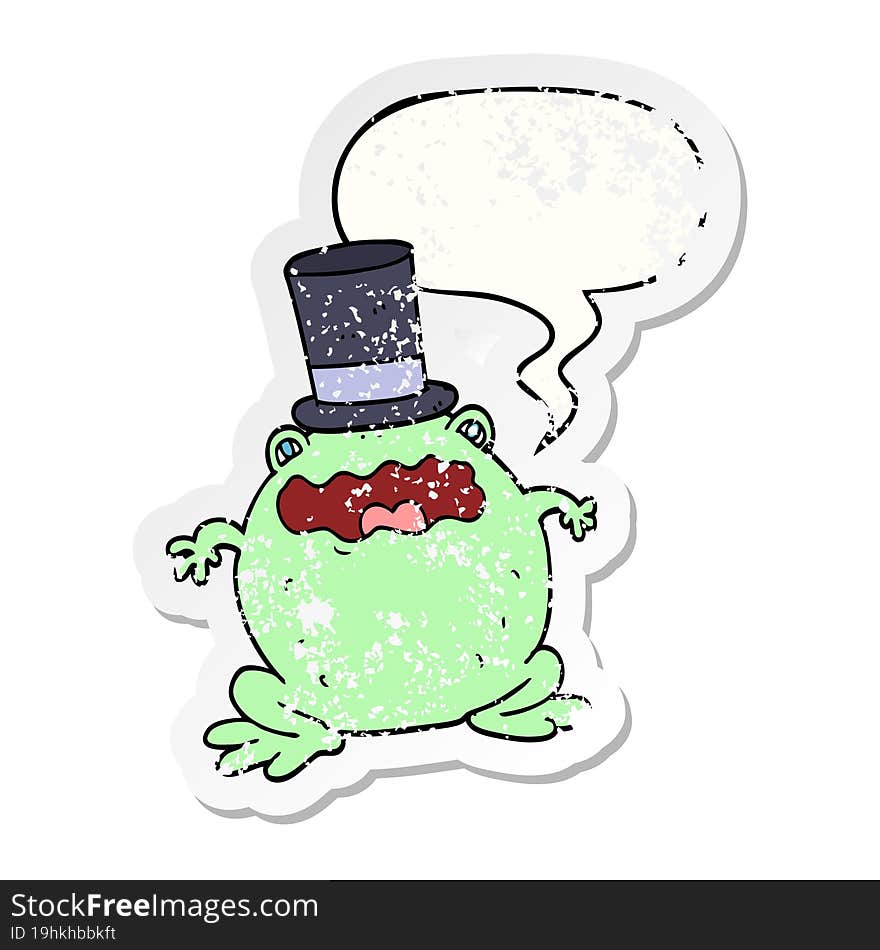 cartoon toad wearing top hat and speech bubble distressed sticker