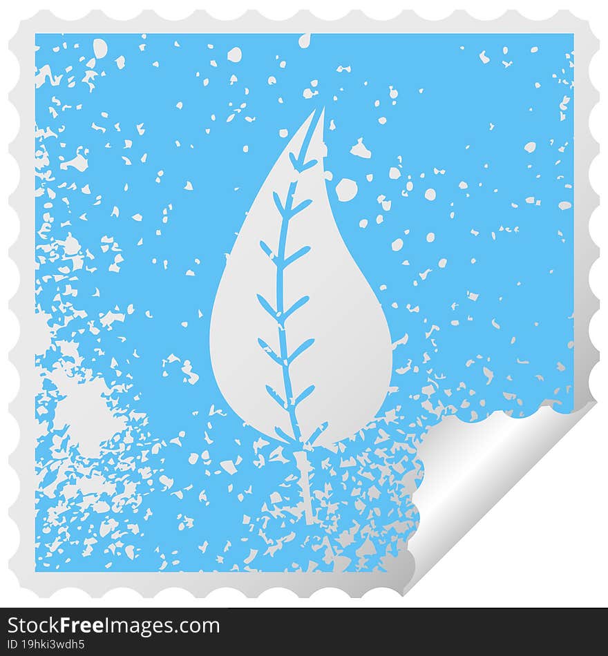 distressed square peeling sticker symbol of a green leaf