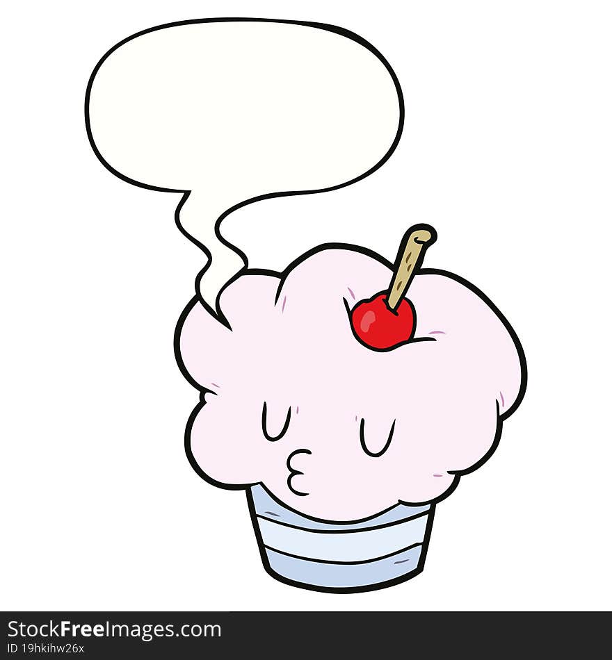 funny cartoon cupcake with speech bubble. funny cartoon cupcake with speech bubble