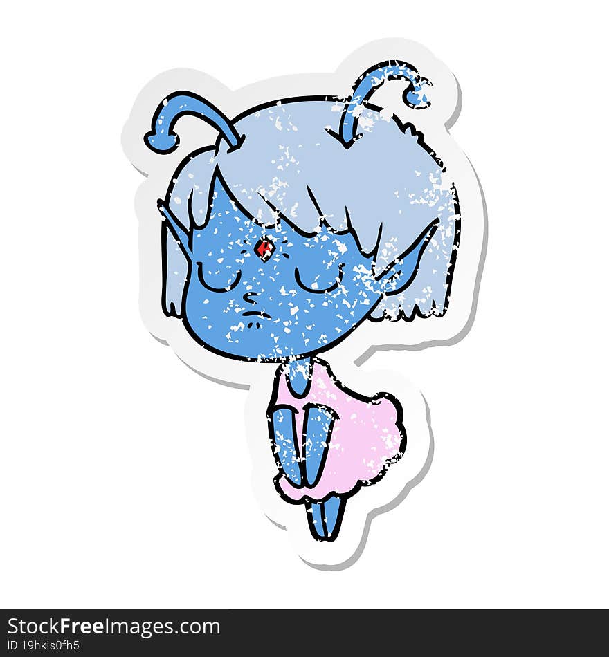 distressed sticker of a cartoon alien girl