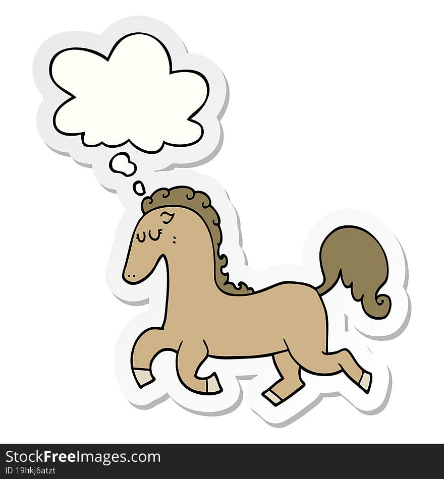 cartoon horse running and thought bubble as a printed sticker