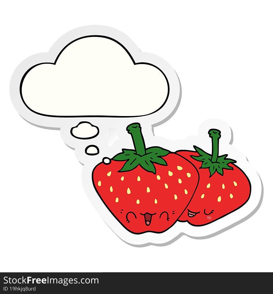 cartoon strawberries and thought bubble as a printed sticker