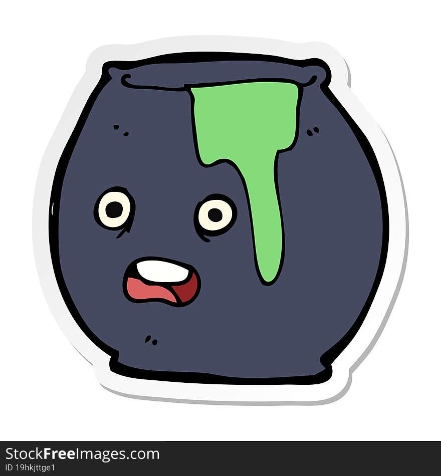 sticker of a cartoon cauldron