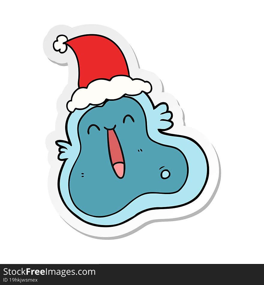 sticker cartoon of a germ wearing santa hat