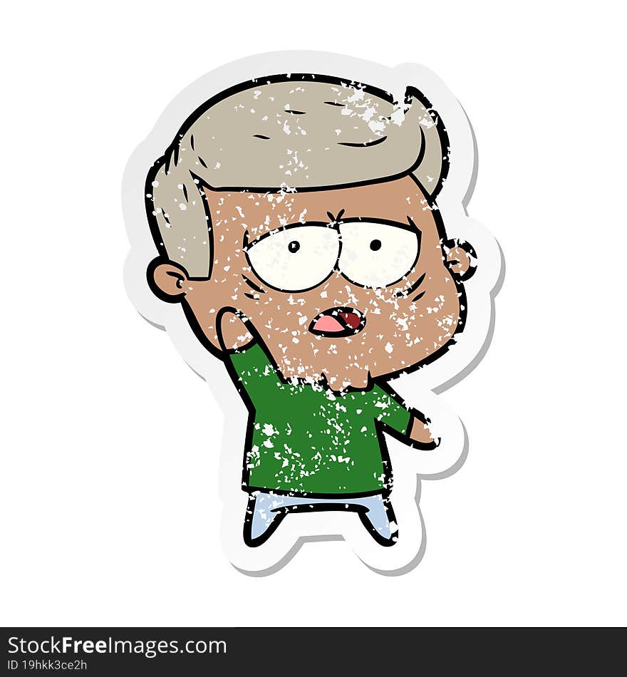 distressed sticker of a cartoon tired man