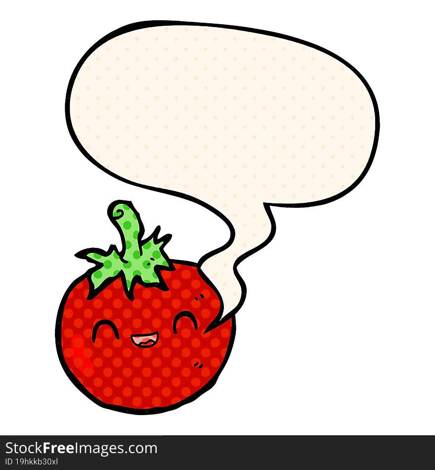 cute cartoon tomato and speech bubble in comic book style