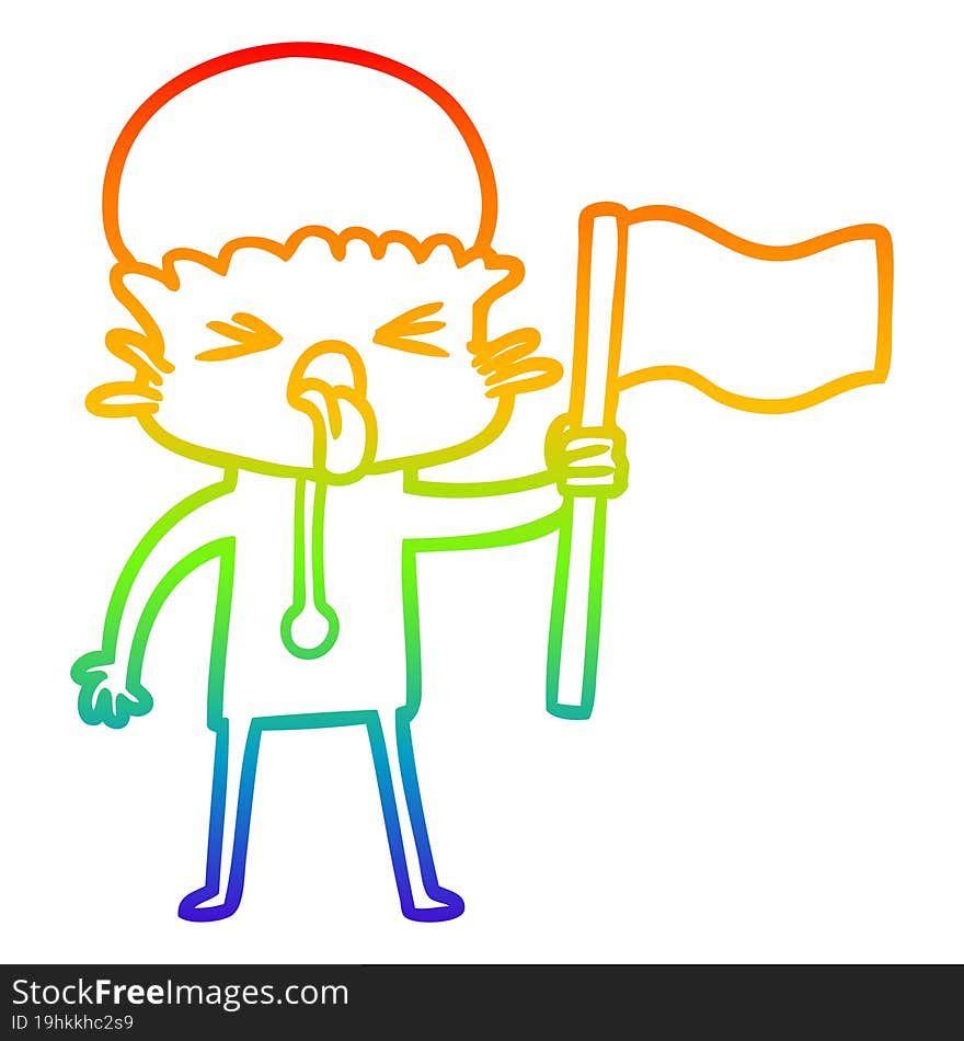 Rainbow Gradient Line Drawing Weird Cartoon Alien Waving Flag