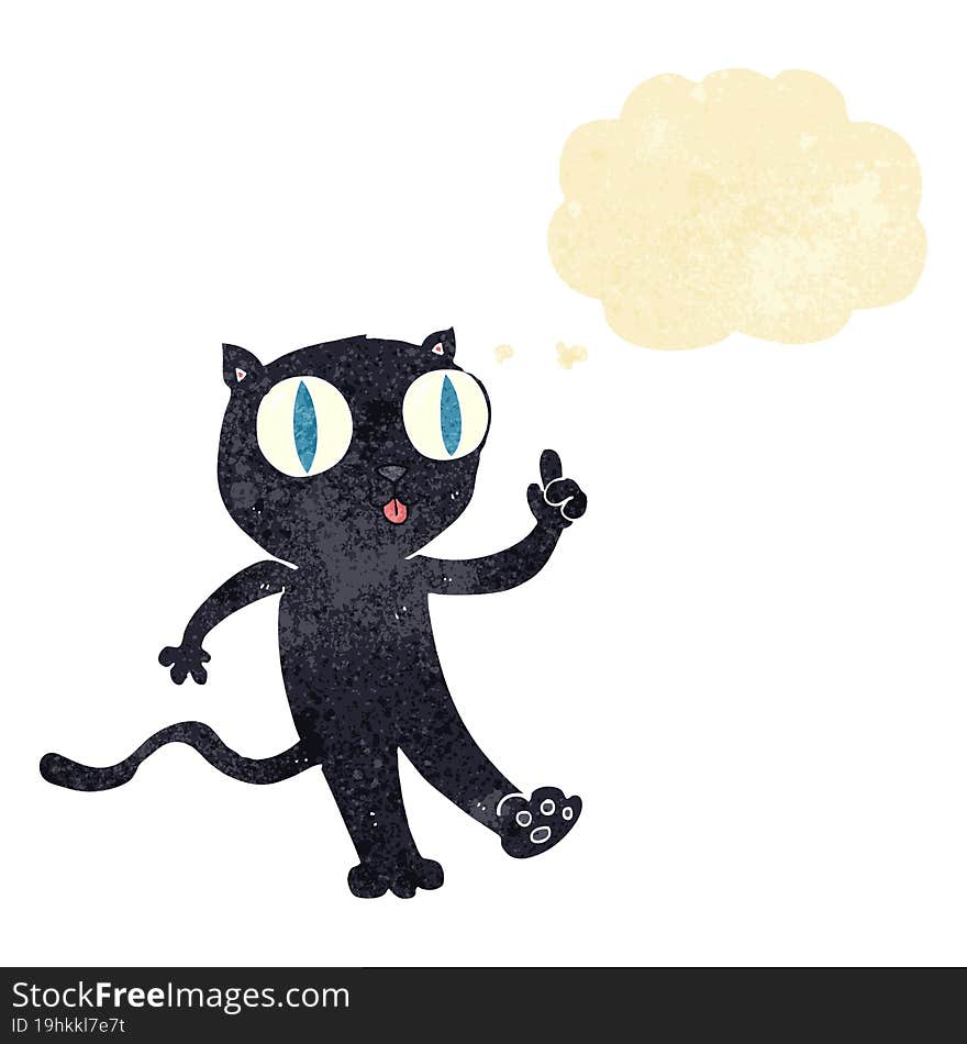 cartoon black  cat with idea with thought bubble