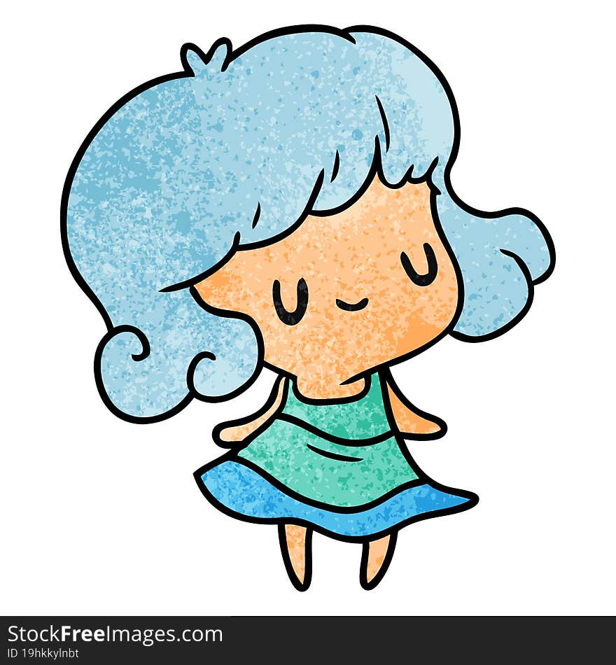 textured cartoon illustration kawaii of cute girl. textured cartoon illustration kawaii of cute girl