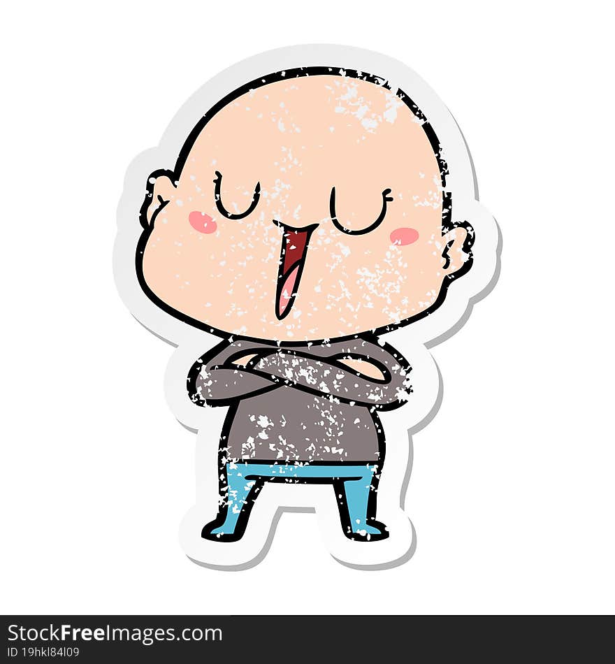 Distressed Sticker Of A Happy Cartoon Bald Man