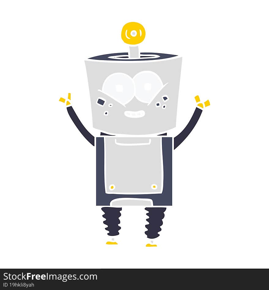 happy flat color style cartoon robot waving hello