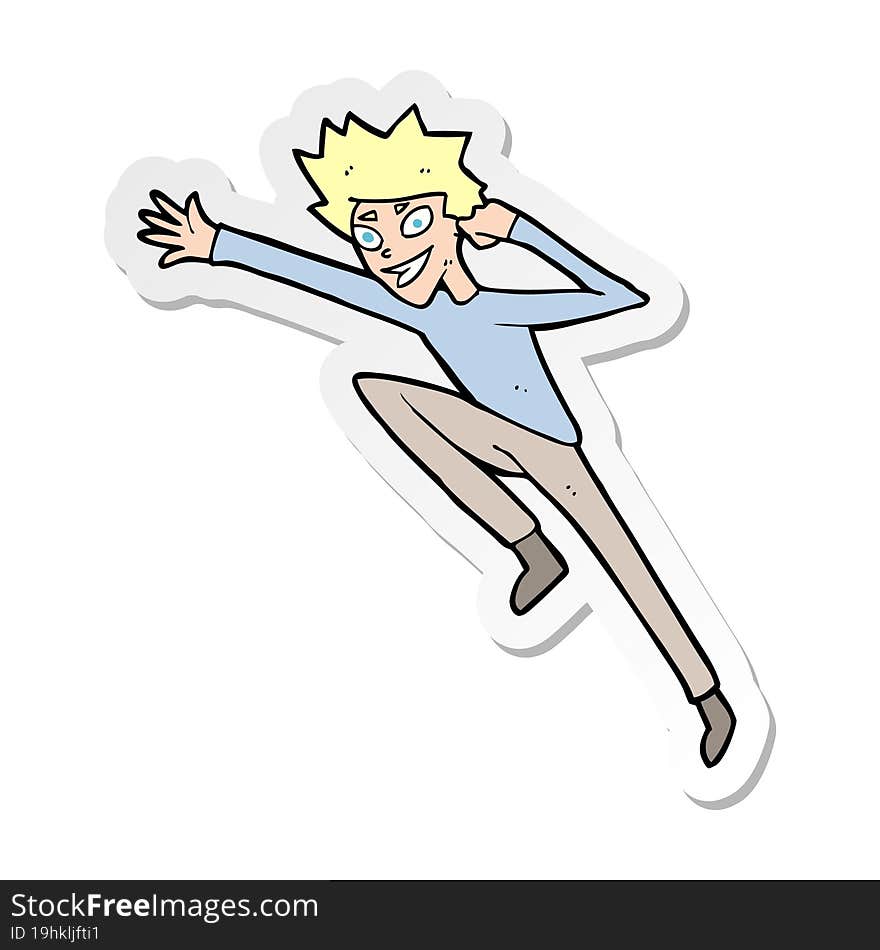 sticker of a cartoon jumping man