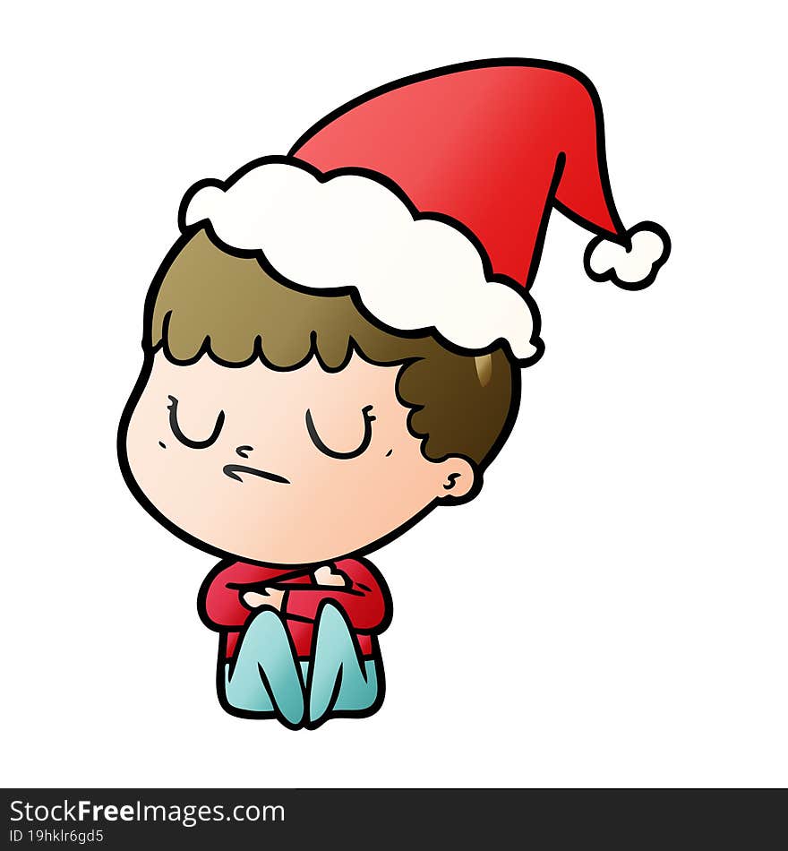 gradient cartoon of a grumpy boy wearing santa hat