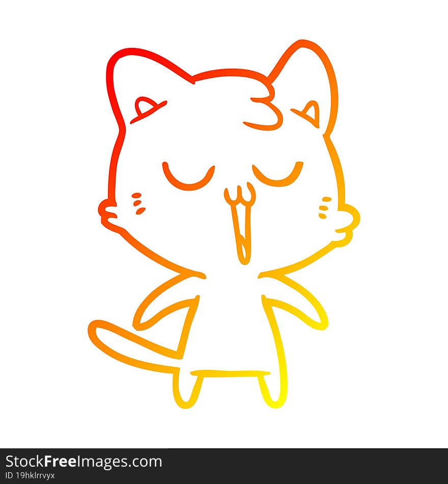 warm gradient line drawing cartoon cat singing