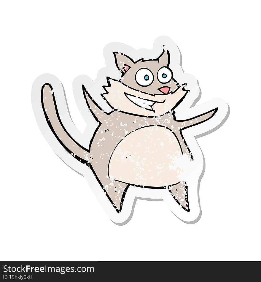 retro distressed sticker of a funny cartoon cat