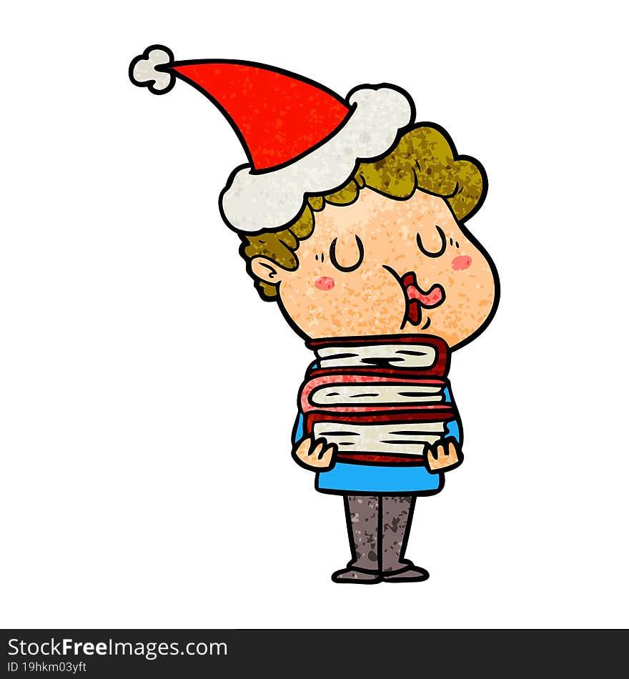 Textured Cartoon Of A Man Singing Wearing Santa Hat