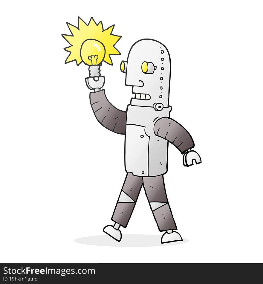 cartoon robot with light bulb