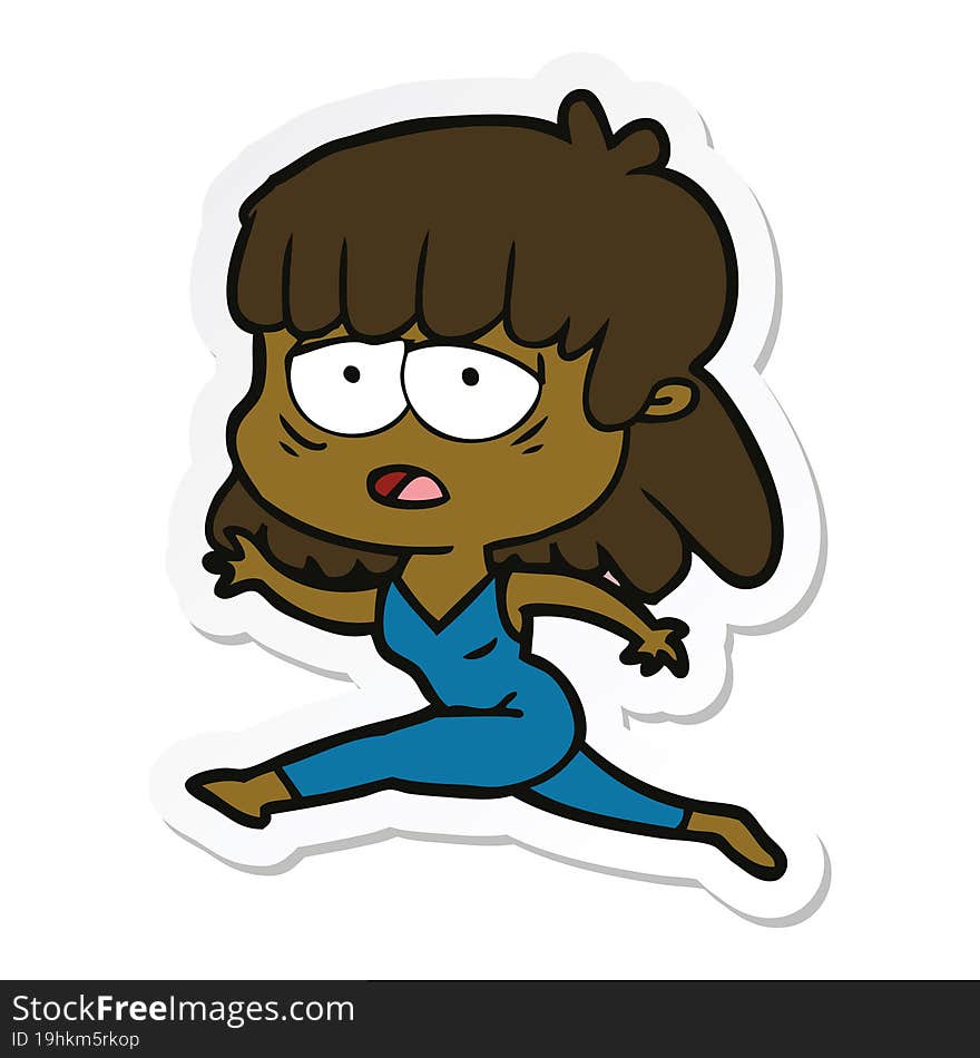 sticker of a cartoon tired woman