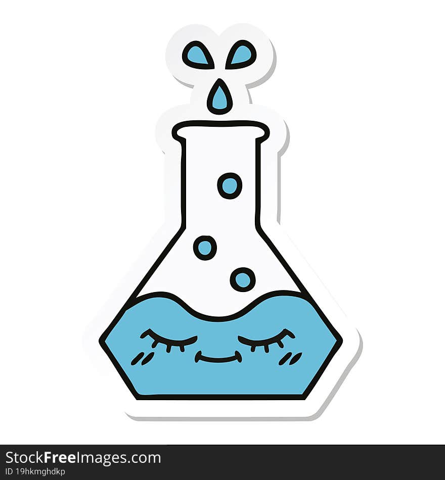 sticker of a cute cartoon science beaker