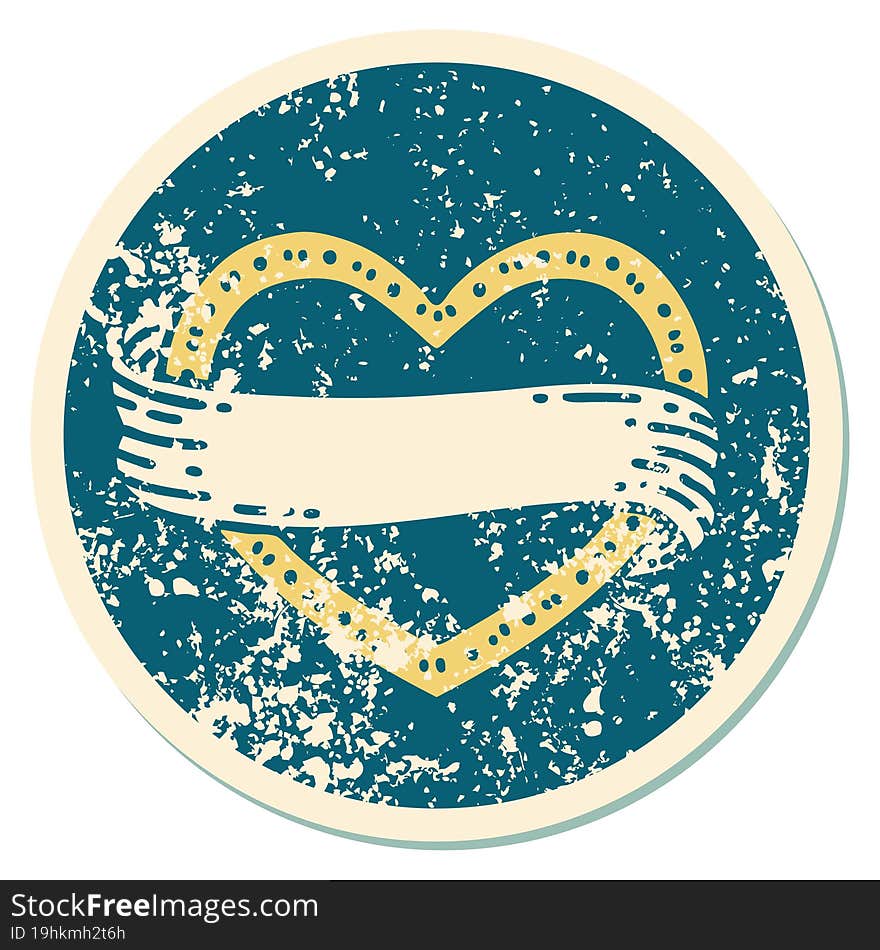 Distressed Sticker Tattoo Style Icon Of A Heart And Banner