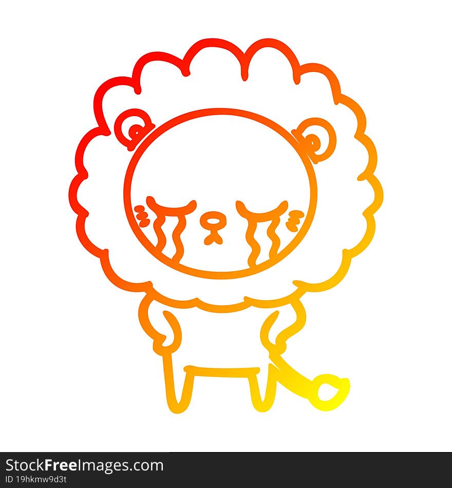 Warm Gradient Line Drawing Crying Cartoon Lion