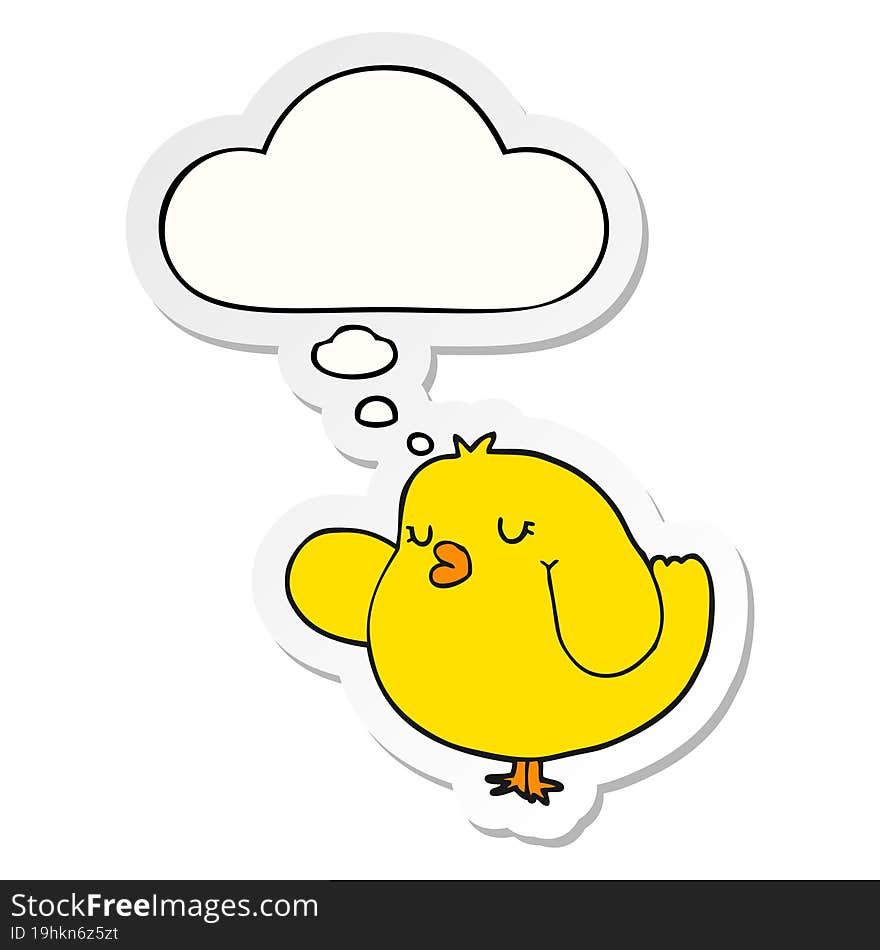 cartoon bird with thought bubble as a printed sticker