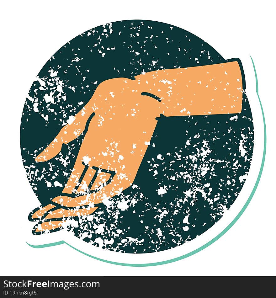 Distressed Sticker Tattoo Style Icon Of A Hand